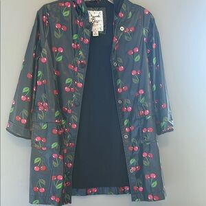 GAP Black and Red Trench Coat with Cherry Design
